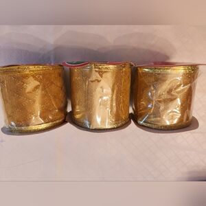 Holiday Gold Wired Ribbon, set of 3 rolls.